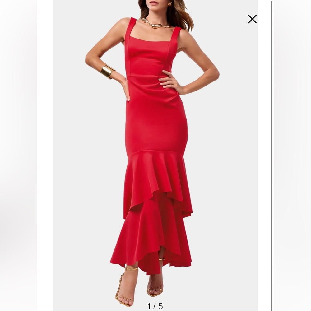Lipsy London Red Tiered Ruffle Cocktail Dress